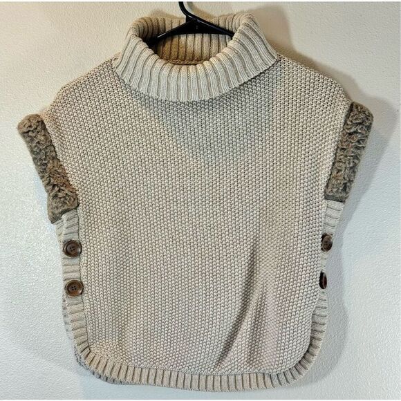 Aspen Kids Girls Poncho Turtleneck Button Side Fur Trim Sweater Size 10/12 - Picture 1 of 8
